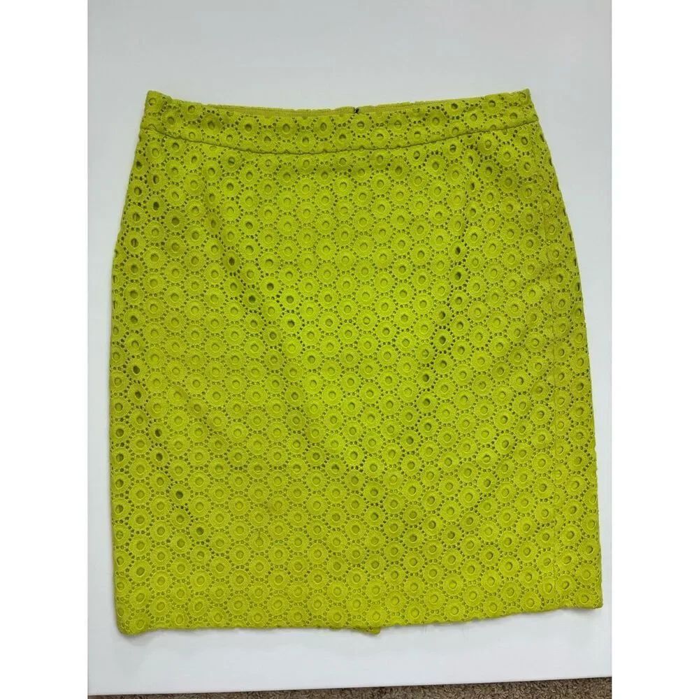 JCrew Vintage Chartreuse Lined Eyelet pencil skirt